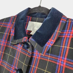 Vintage Tartan Plaid Blazer Womens Petites 10 Lord & Taylor Velvet Collar